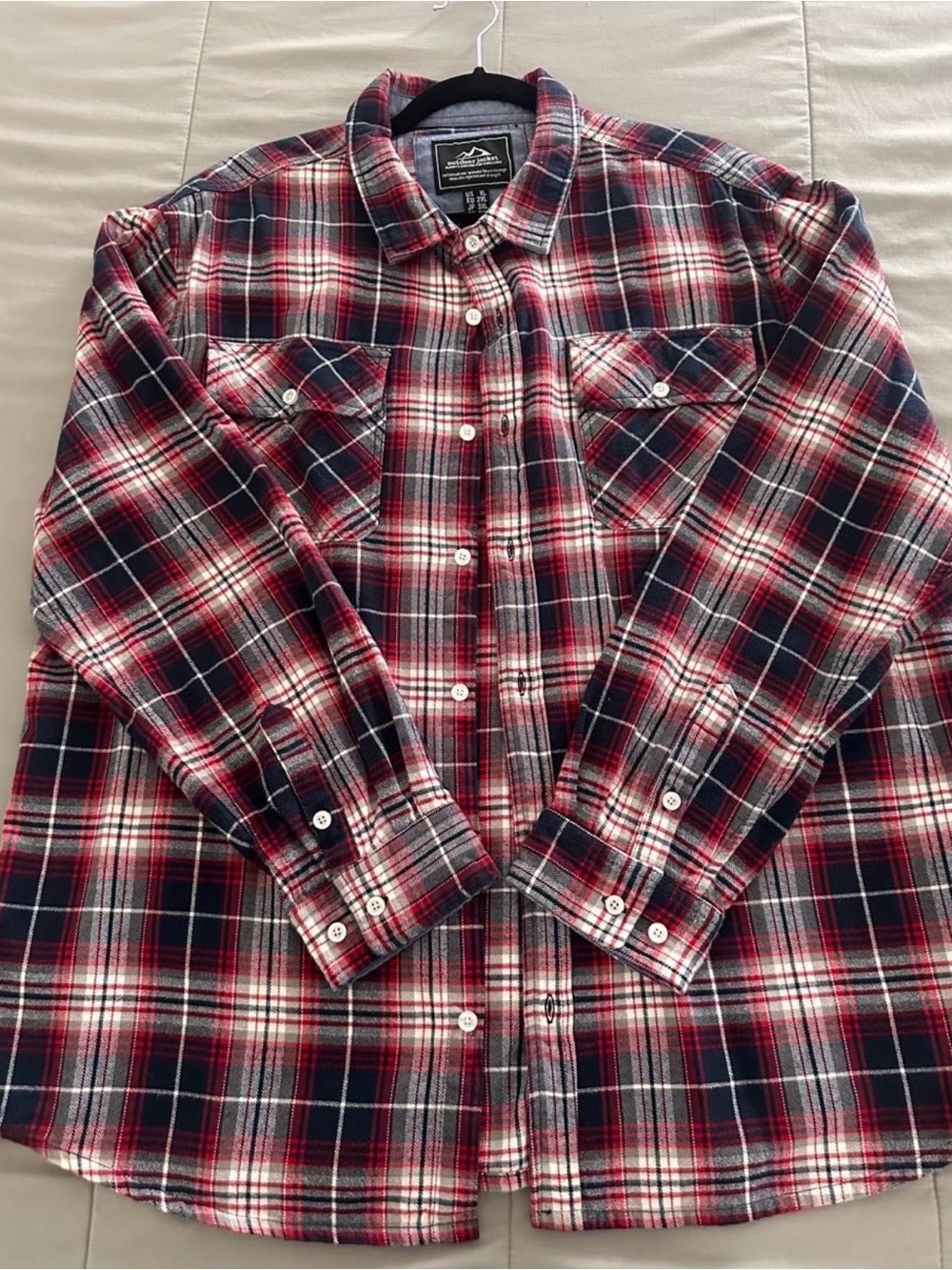 Men's Red & Navy Plaid Button-Down Flannel Shirt